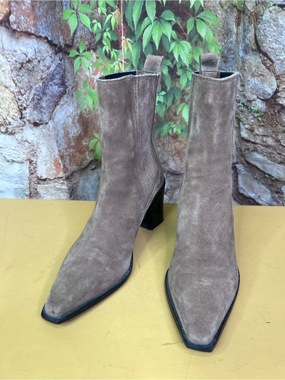 ZARA Coastal Cowgirl Western Bohohemian Taupe Suede Block Heel Boots, 38 - Picture 6 of 15